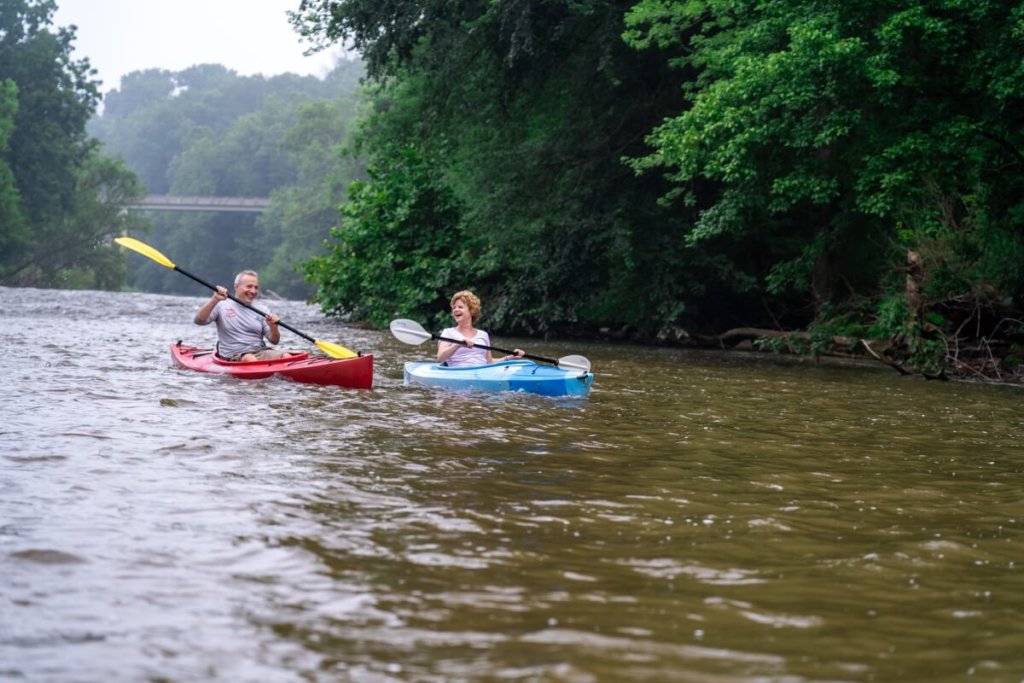 senior couple kayaking