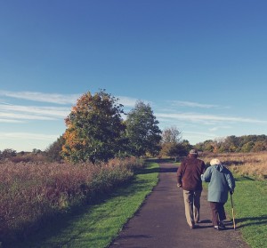 retired couple walking